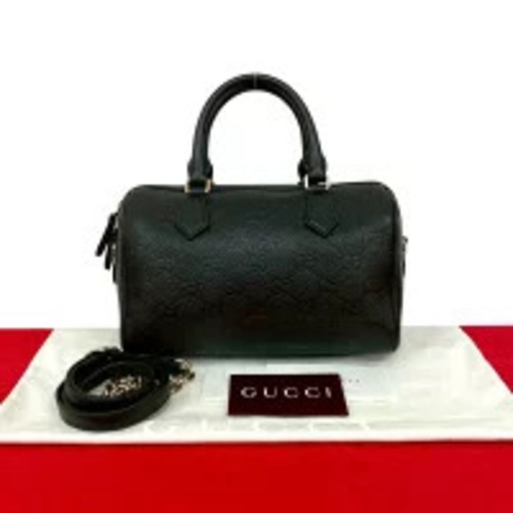 GUCCI GG emblem leather handbag Boston shoulder black